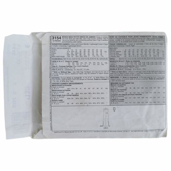 McCall's Sewing Pattern 3154 Dress or Jumper Size 10-14 Vintage UNCUT Petite - Picture 2 of 4